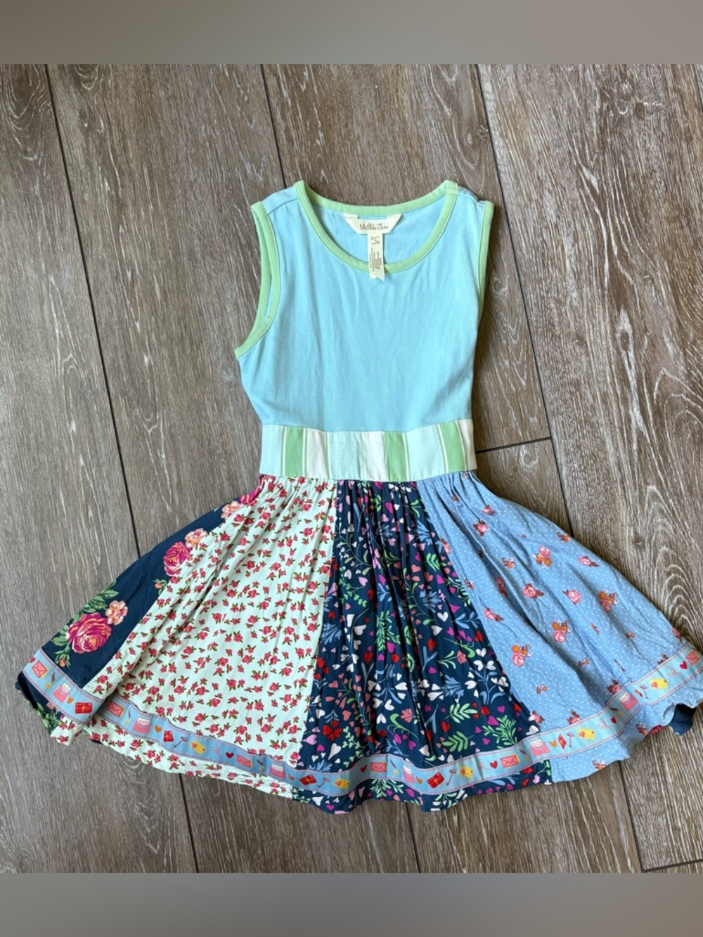 Matilda Jane Light Blue & Green Patchwork Floral Skater Dress